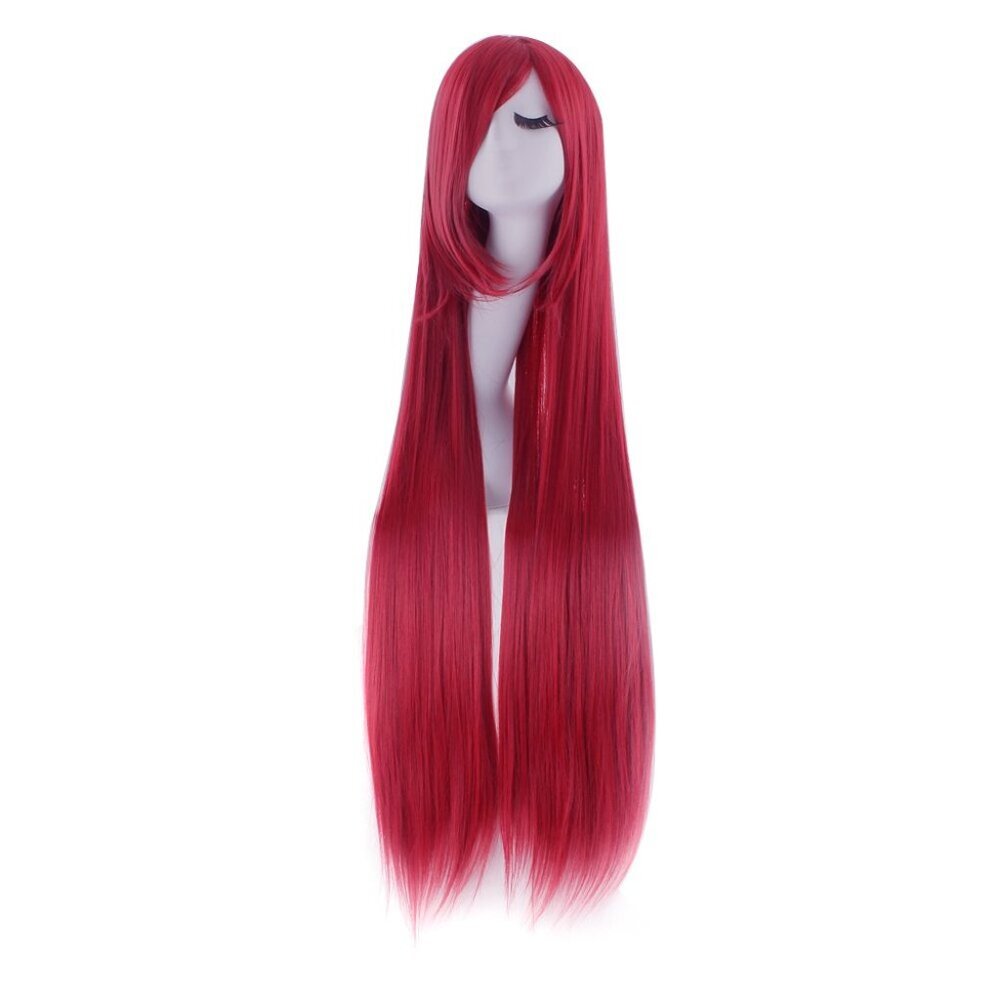 40" 100cm Dark Red Long Straight Cosplay Costume Wig Fashion Party Wig